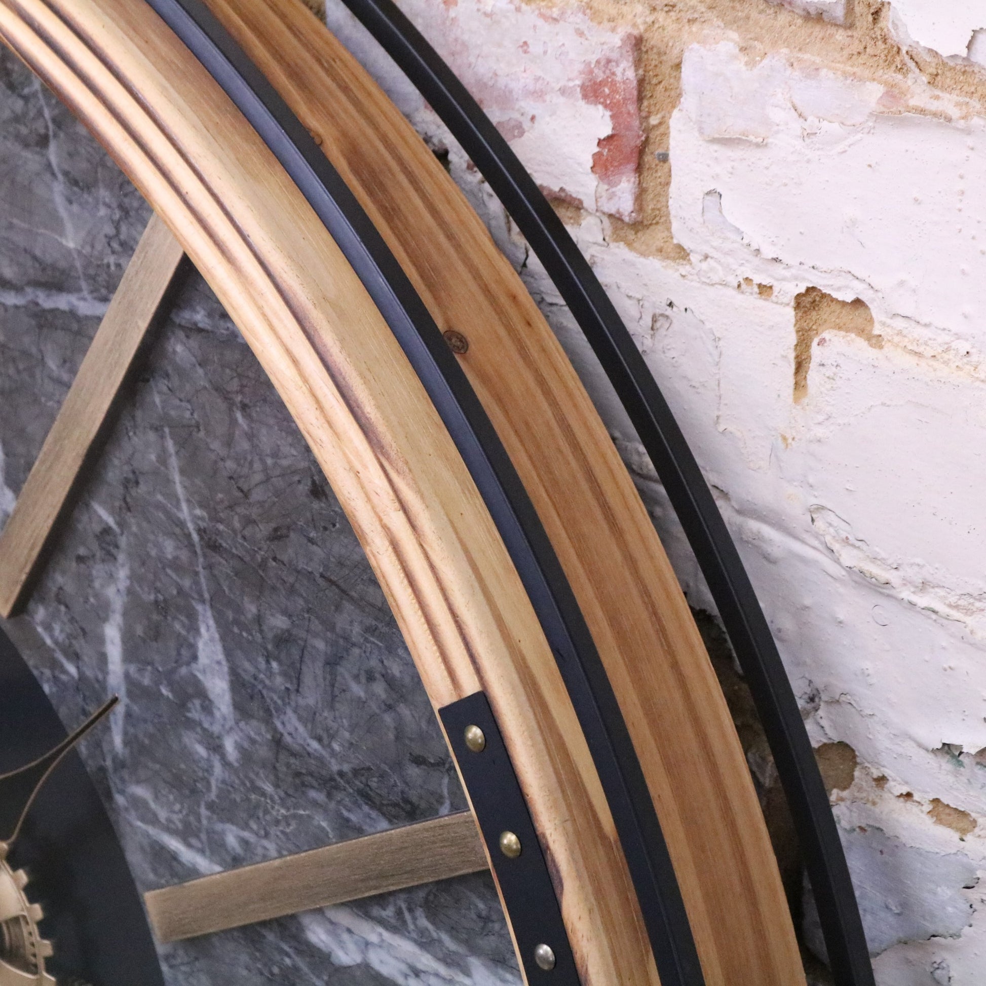 Industrial Extra Large 112cm Cog Clock Gold and Grey - Closeup of Side