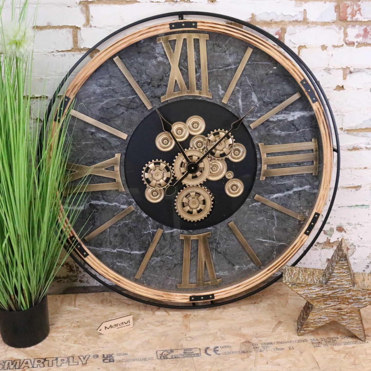 Industrial Extra Large 112cm Cog Clock Gold and Grey - Alternative Main Image
