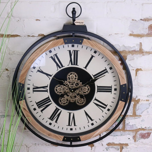 Industrial Large Cog Clock White and Gold - Main Image
