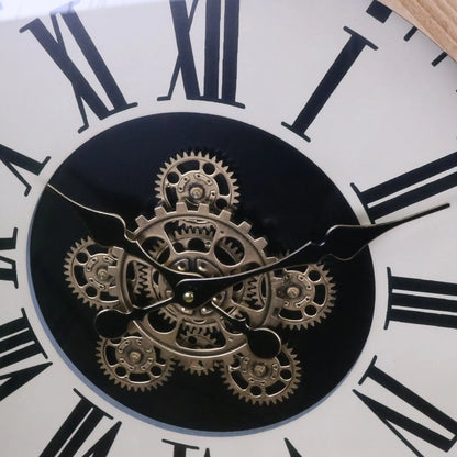 Industrial Large Cog Clock White and Gold - Closeup of Hands