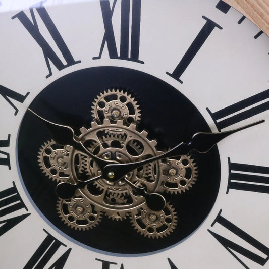 Industrial Large Cog Clock White and Gold - Closeup of Hands