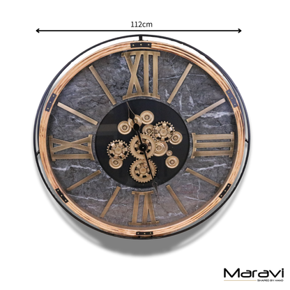 Industrial Extra Large 112cm Cog Clock Gold and Grey - Dimensions