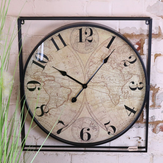 Industrial Style World Map Wall Clock - Main Image