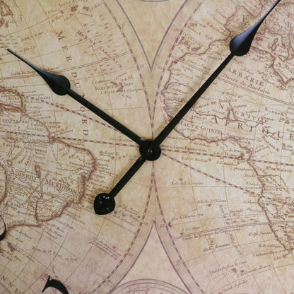 Industrial Style World Map Wall Clock - Closeup of Clock Hands