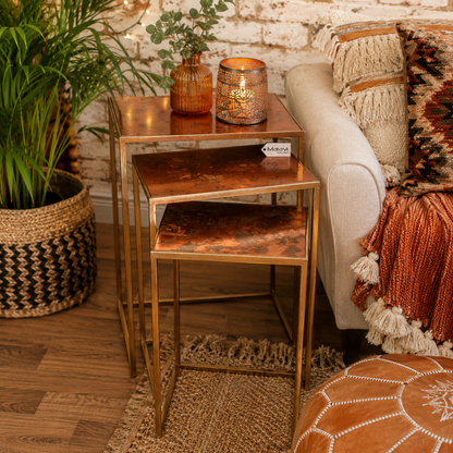 Itawa Tall Nest of Tables Gold Frame and Copper - Lifestyle Image