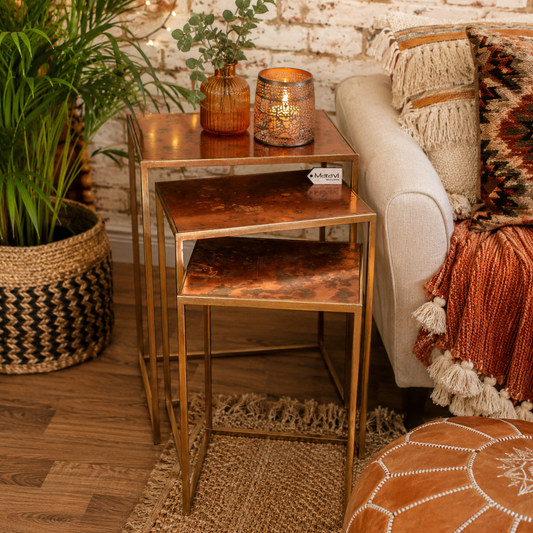 Itawa Tall Nest of Tables Gold Frame and Copper - Lifestyle Image