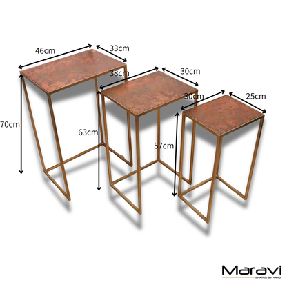 Itawa Tall Nest of Tables Gold Frame and Copper - Dimensions