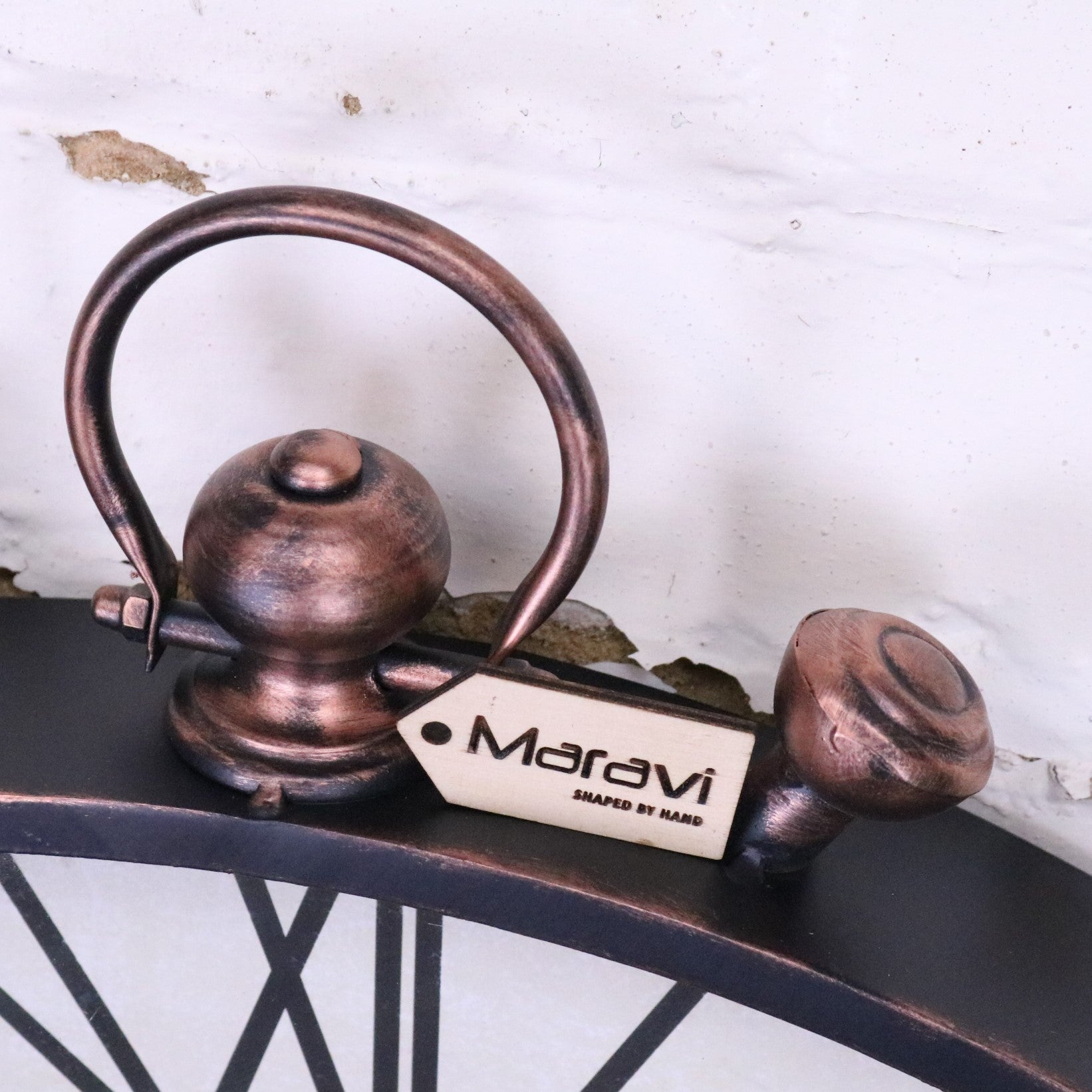 Jarika Half Round Unusual Wall Clock - Closeup of Copper Paint