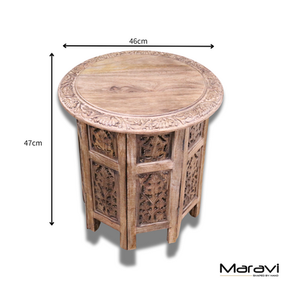 Jenari Large Mango Wood Side Table Leaf Carving - Dimensions