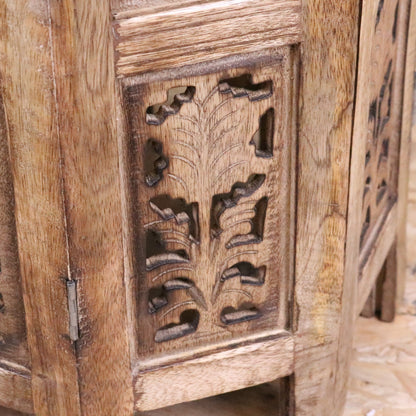 Jenari Medium Mango Wood Side Table Leaf Carving - Closeup of Leaf Carving