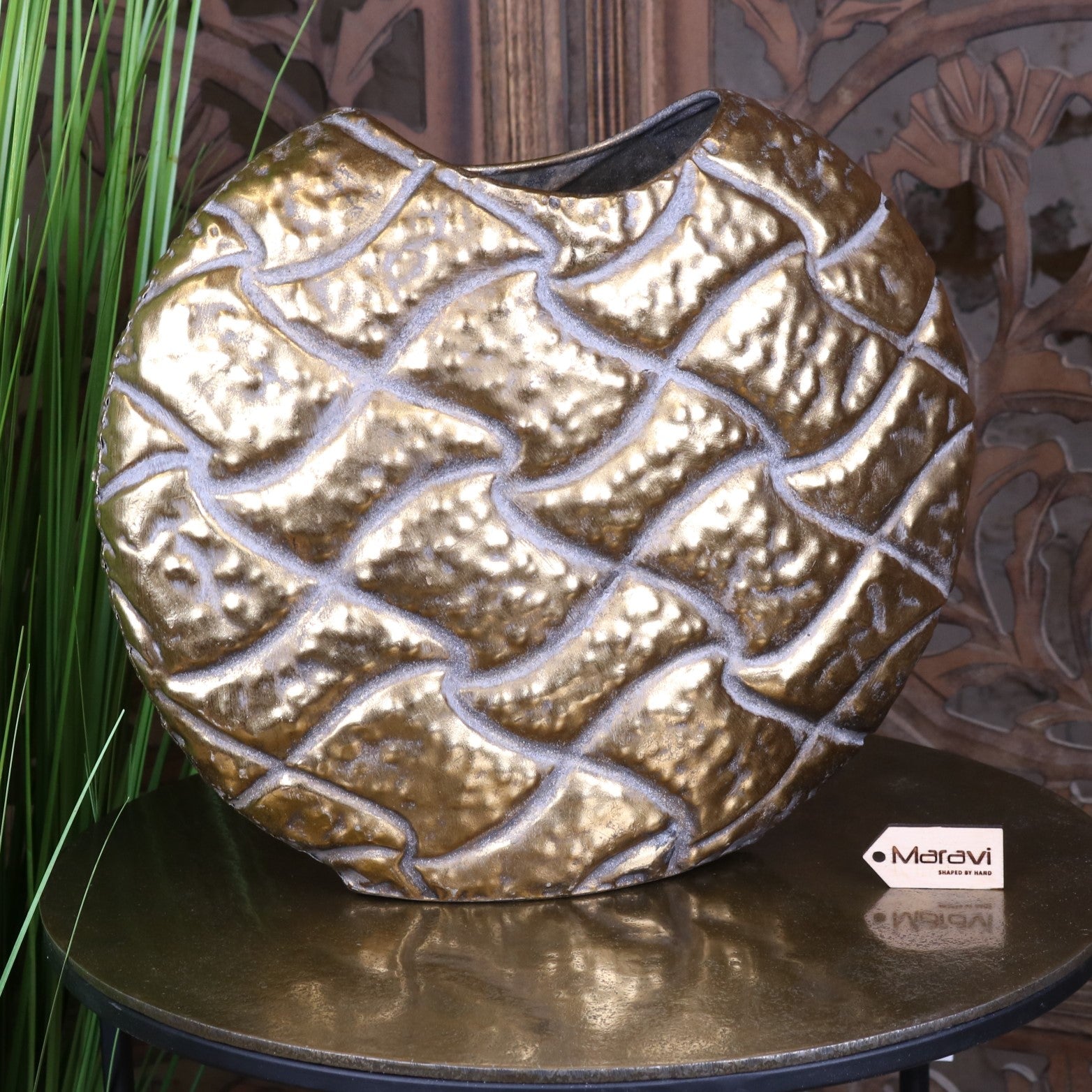 Jora Gold Oval Vase Embossed Metal Main Image