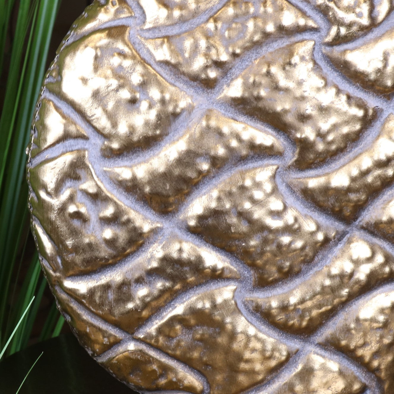 Jora Gold Oval Vase Embossed Metal - Closeup of Embossed Metal