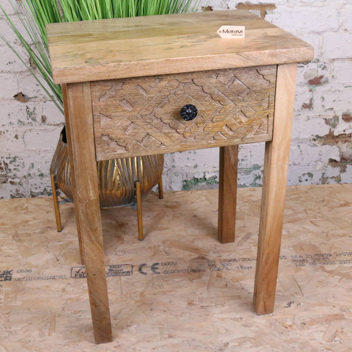 Kairav Mango Wood Bedside Table with Drawer - Main Image