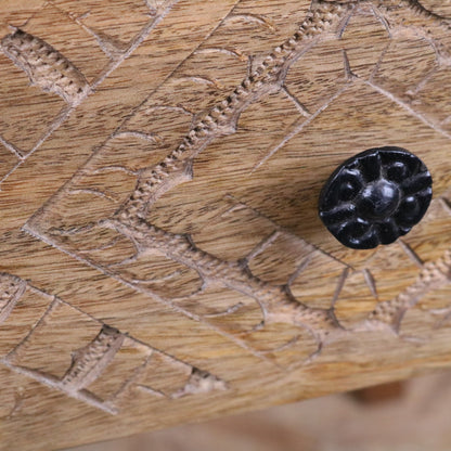 Kairav Mango Wood Bedside Table with Drawer - Closeup of Handle