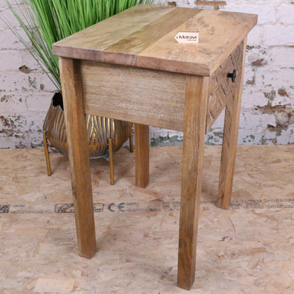 Kairav Mango Wood Bedside Table with Drawer - Side View