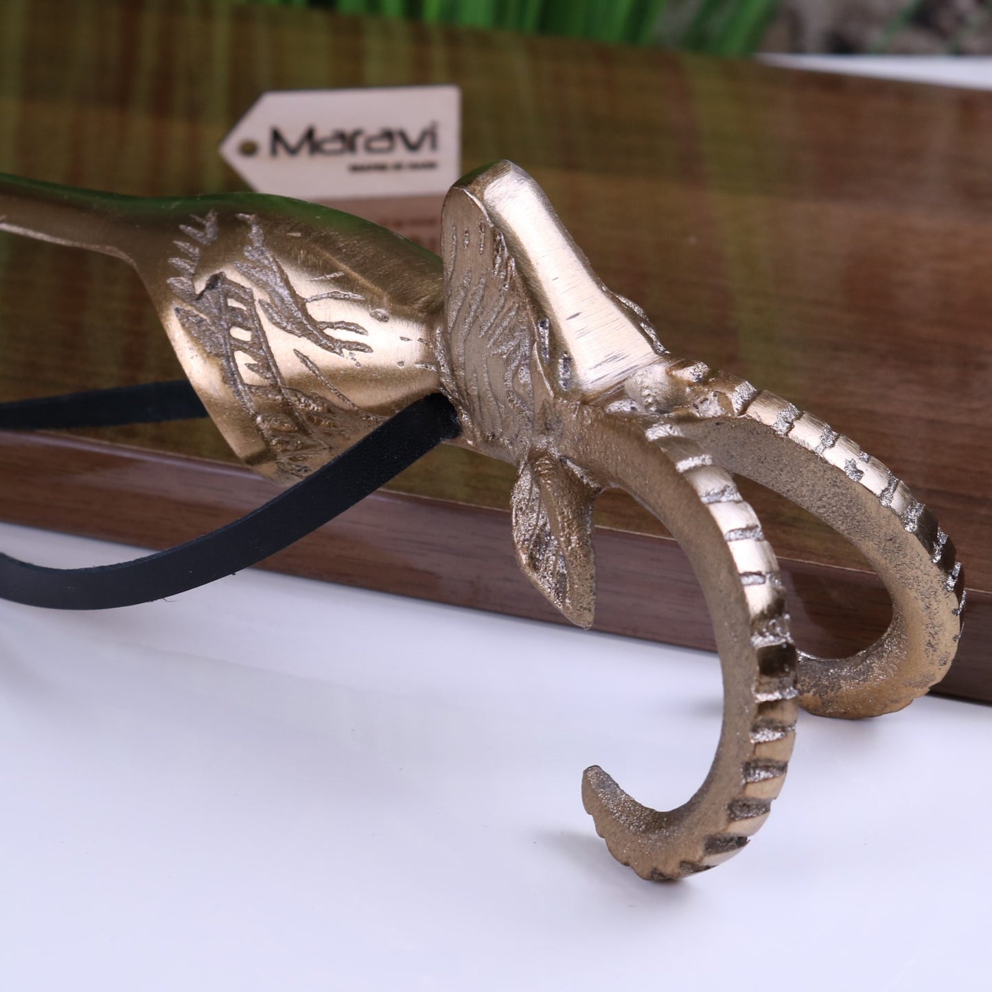 Kaisa Ram's Head Antique Style Shoe Horn Antique Gold - Showing Detailing on Horns