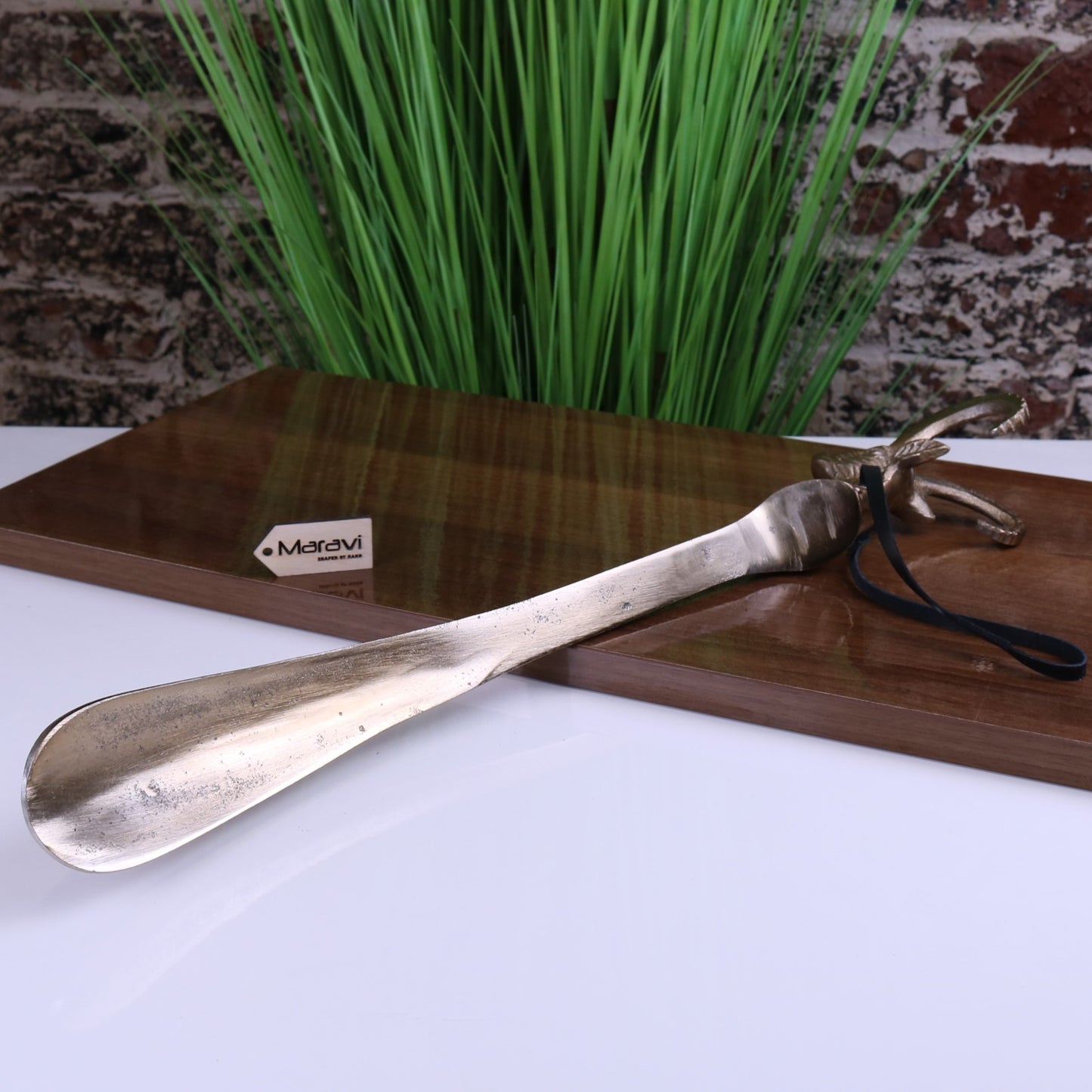 Kaisa Ram's Head Antique Style Shoe Horn Antique Gold - Rear View of Shoe Horn