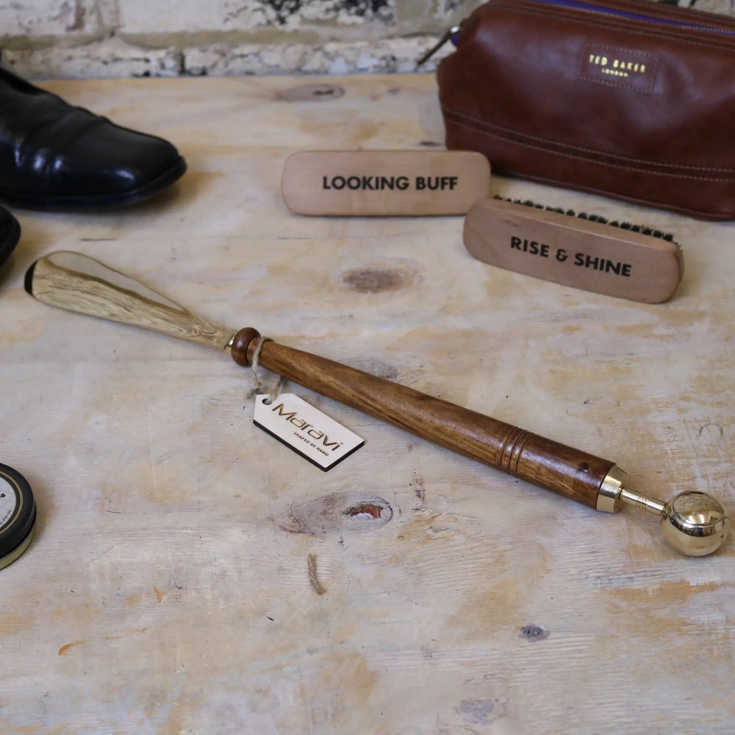 Kalanka Long Shoe Horn Wooden Brass - Tennis Design