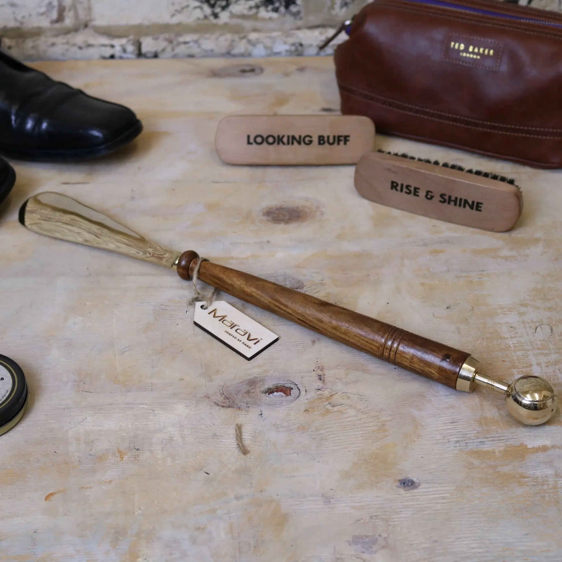 Kalanka Long Shoe Horn Wooden Brass - Tennis Design