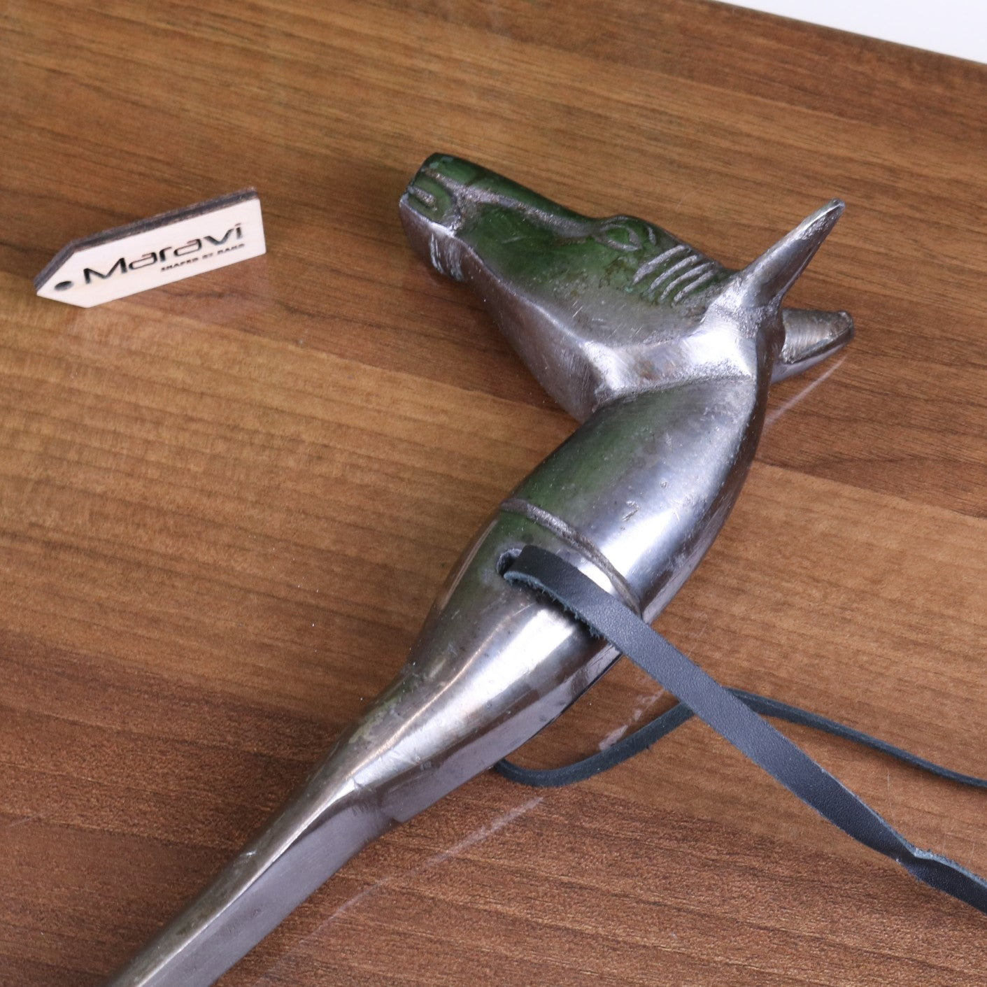 Kasha Horse Head Antique Style Shoe Horn Gunmetal - Closeup of Head