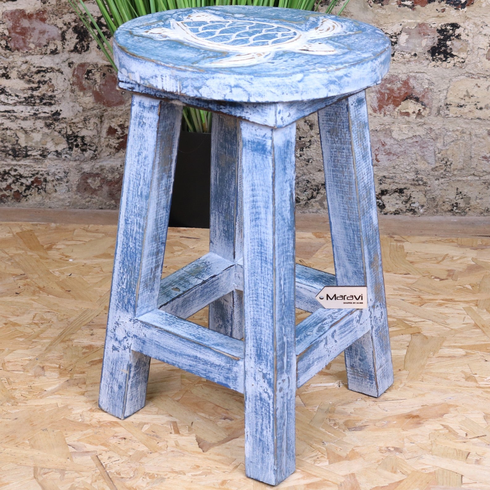 Kavi Kids Wooden Stool 25cm Turtle Design - Front View