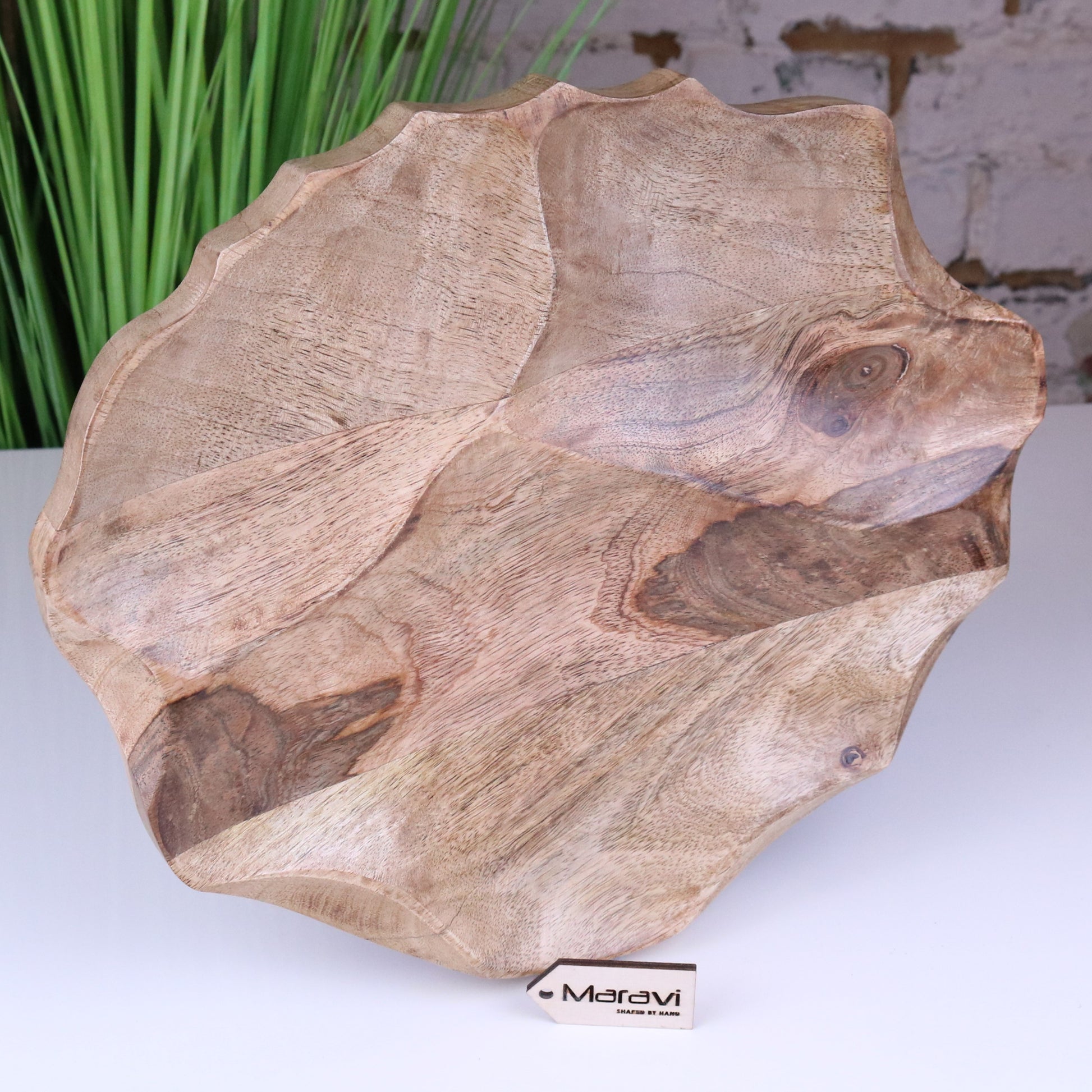 Kavira Divided Serving Dish Mango Wood - Standing Up View