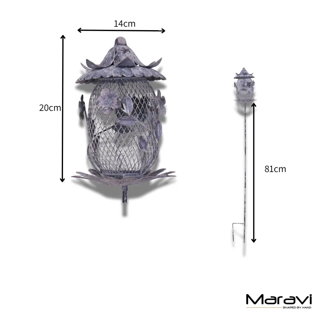 Kesari Rustic Metal Bird Feeder - Dimensions