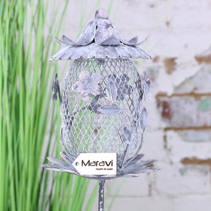 Kesari Rustic Metal Bird Feeder - Main Image with Greenery