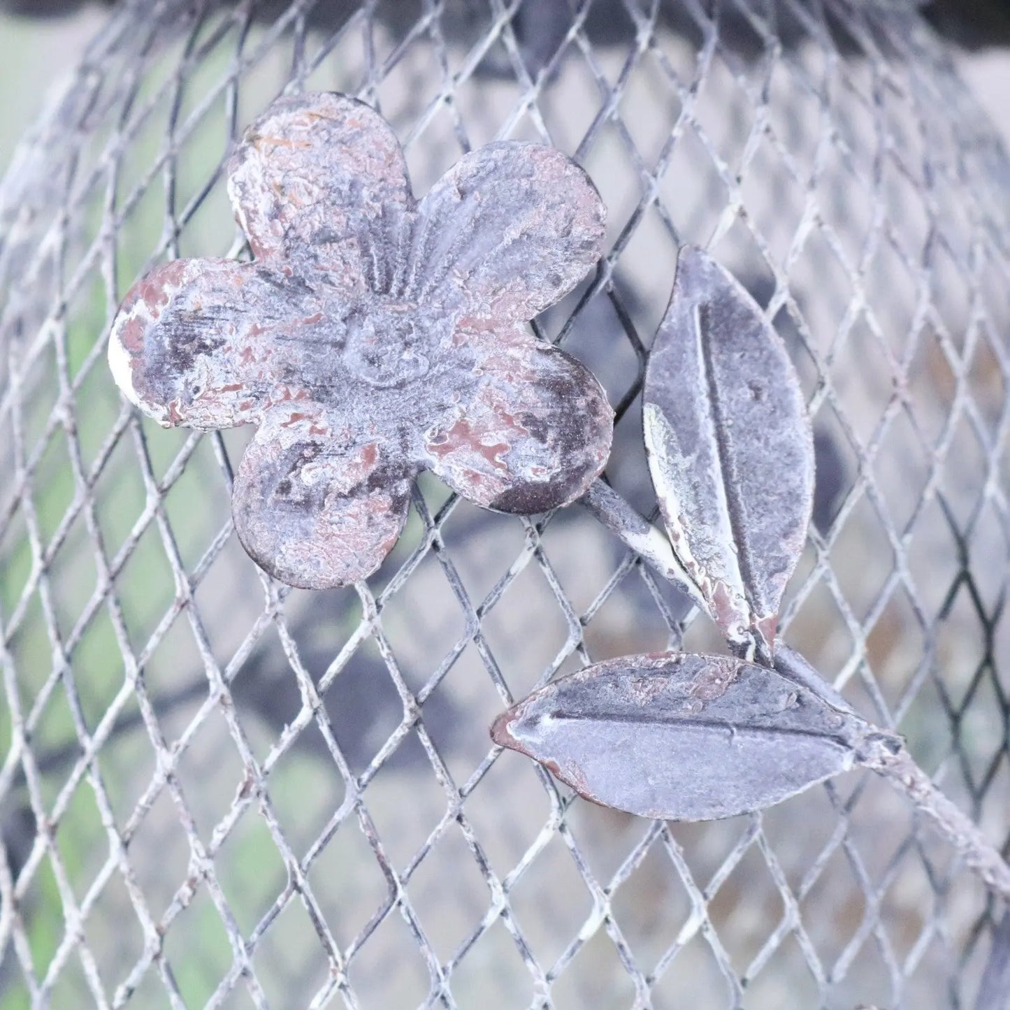 Kesari Rustic Metal Bird Feeder - Closeup of Flower Detail