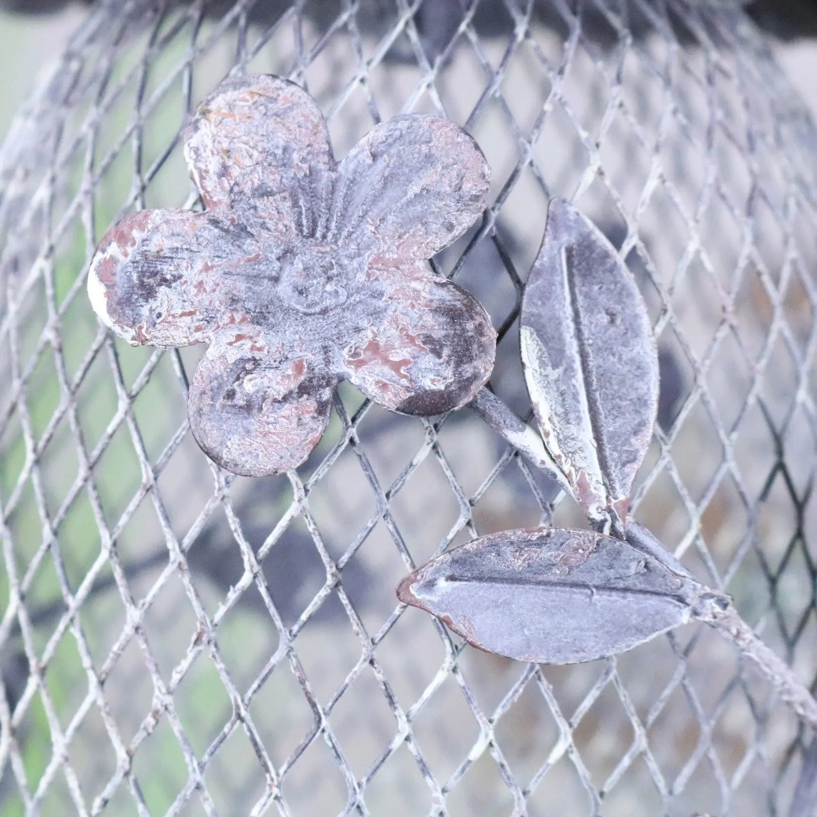 Kesari Rustic Metal Bird Feeder - Closeup of Flower Detail