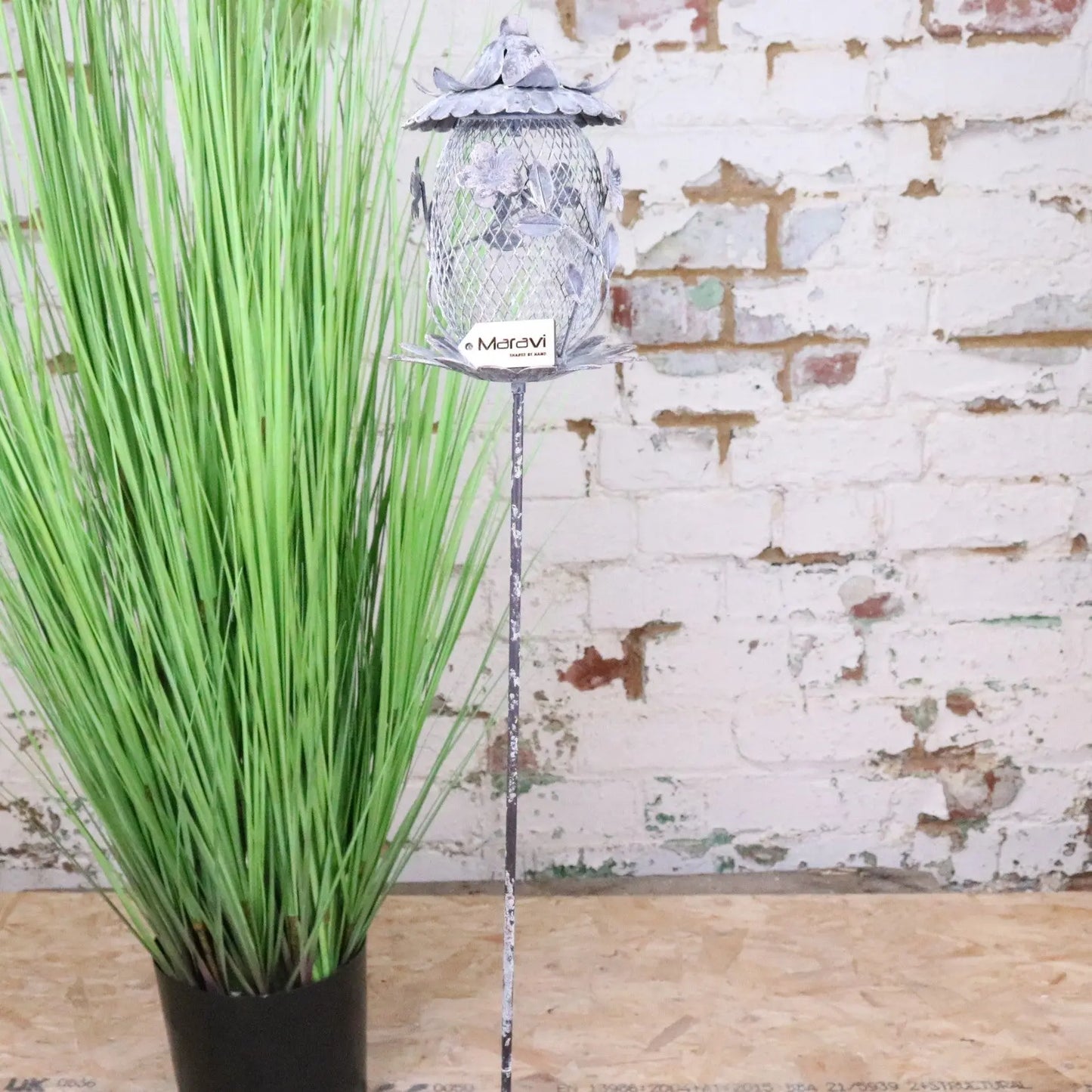 Kesari Rustic Metal Bird Feeder - Front View