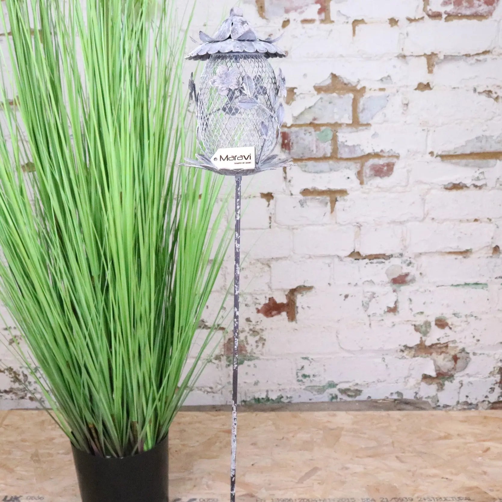 Kesari Rustic Metal Bird Feeder - Front View