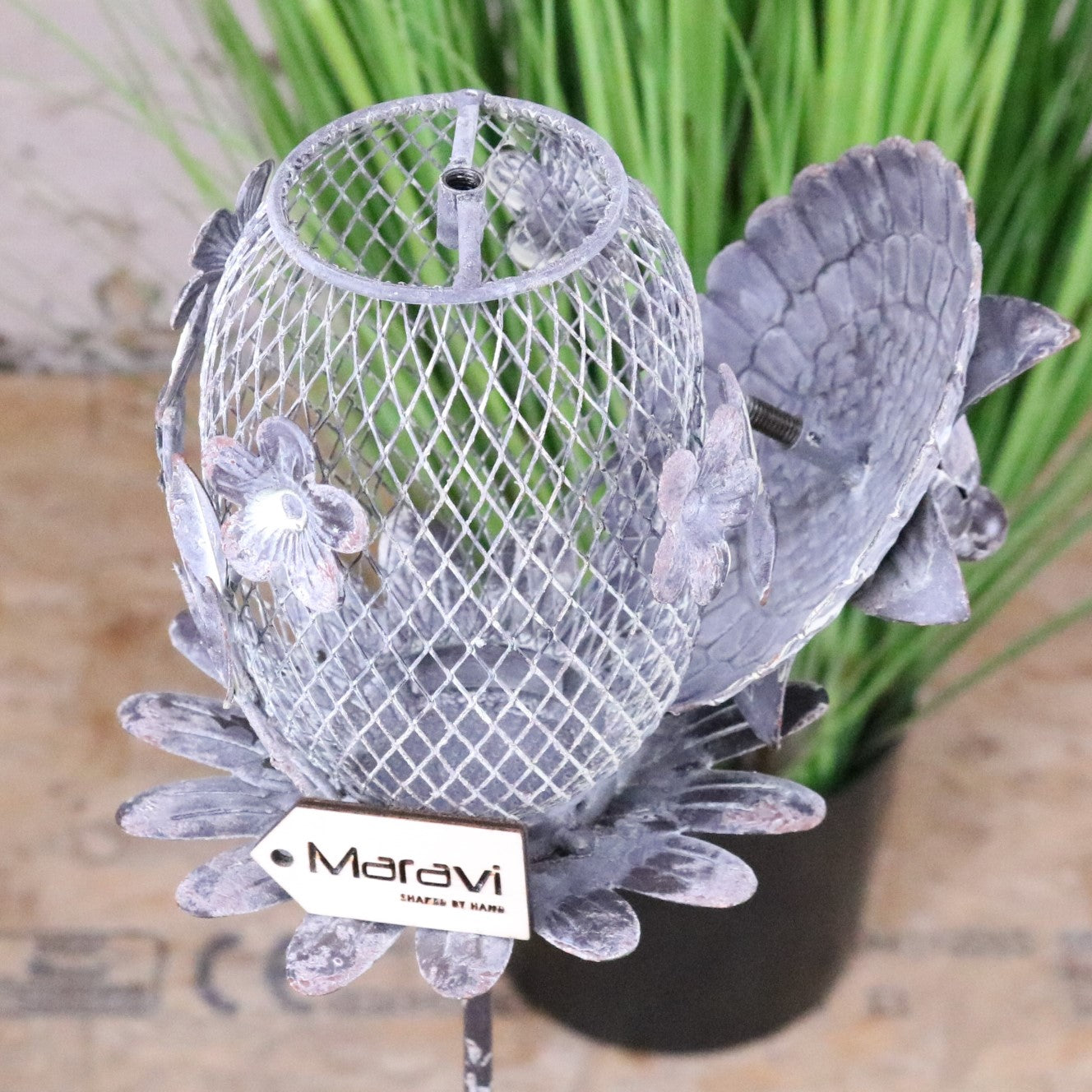 Kesari Rustic Metal Bird Feeder - Lid Open