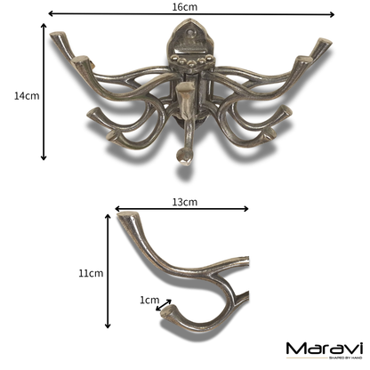 Kesda 5 Way Captains Swivel Hooks Vintage Finish - Dimensions