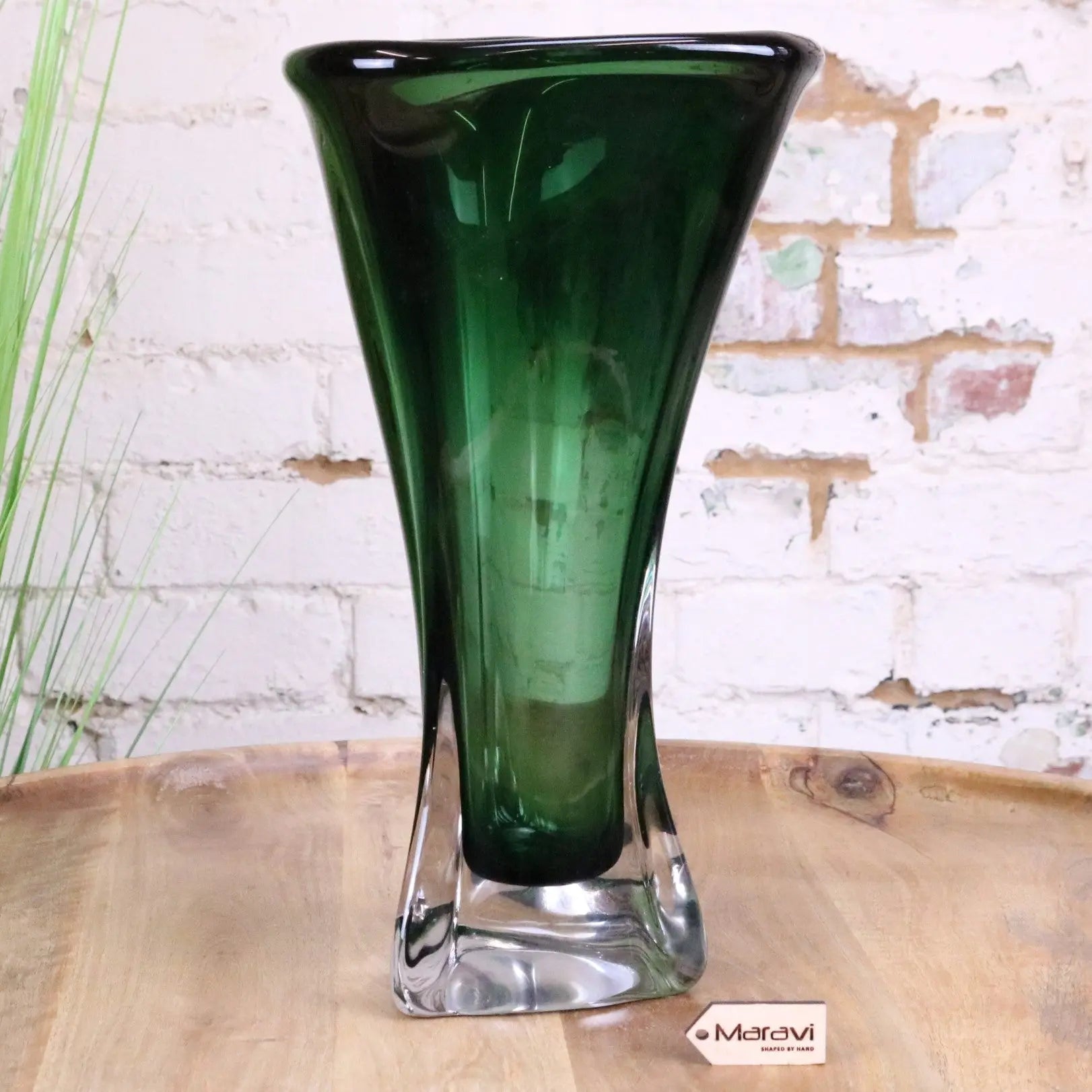 Kesira Luxury Tall Green Glass Vase - Front View