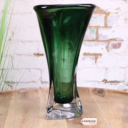 Kesira Luxury Tall Green Glass Vase - Front View