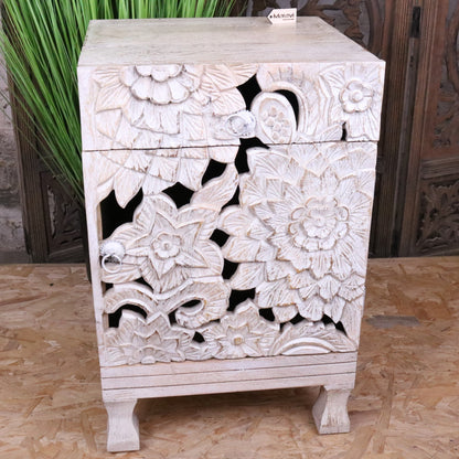 Kheda Mango Wood Bedside Cabinet Distressed White - Main Image
