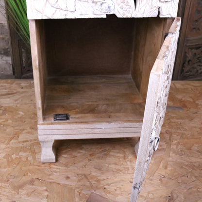 Kheda Mango Wood Bedside Cabinet Distressed White - Door Opened