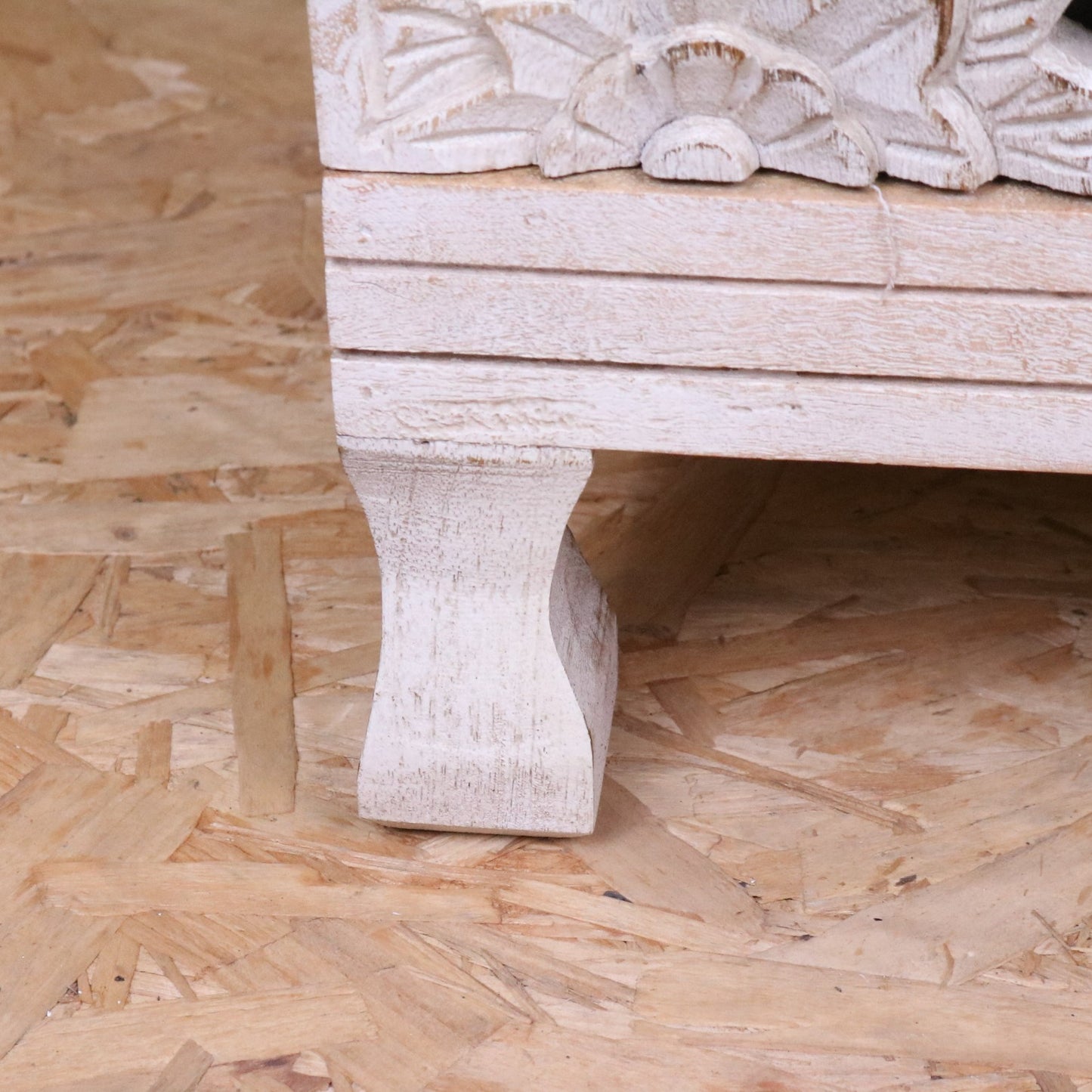 Kheda Mango Wood Bedside Cabinet Distressed White - Closeup of Leg