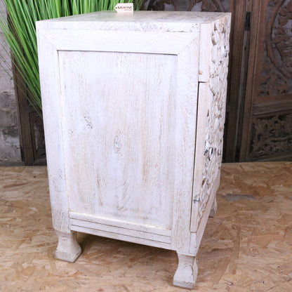 Kheda Mango Wood Bedside Cabinet Distressed White - Side View