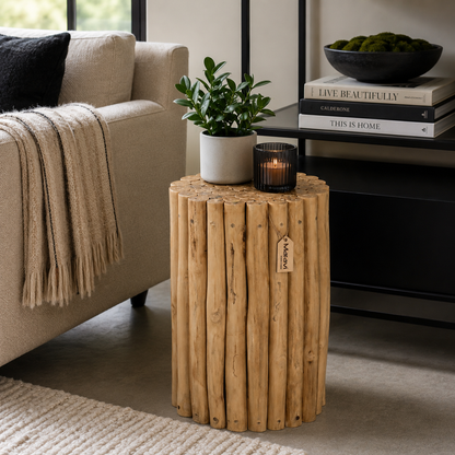 Kini Natural Log Side Table - Lifestyle Image