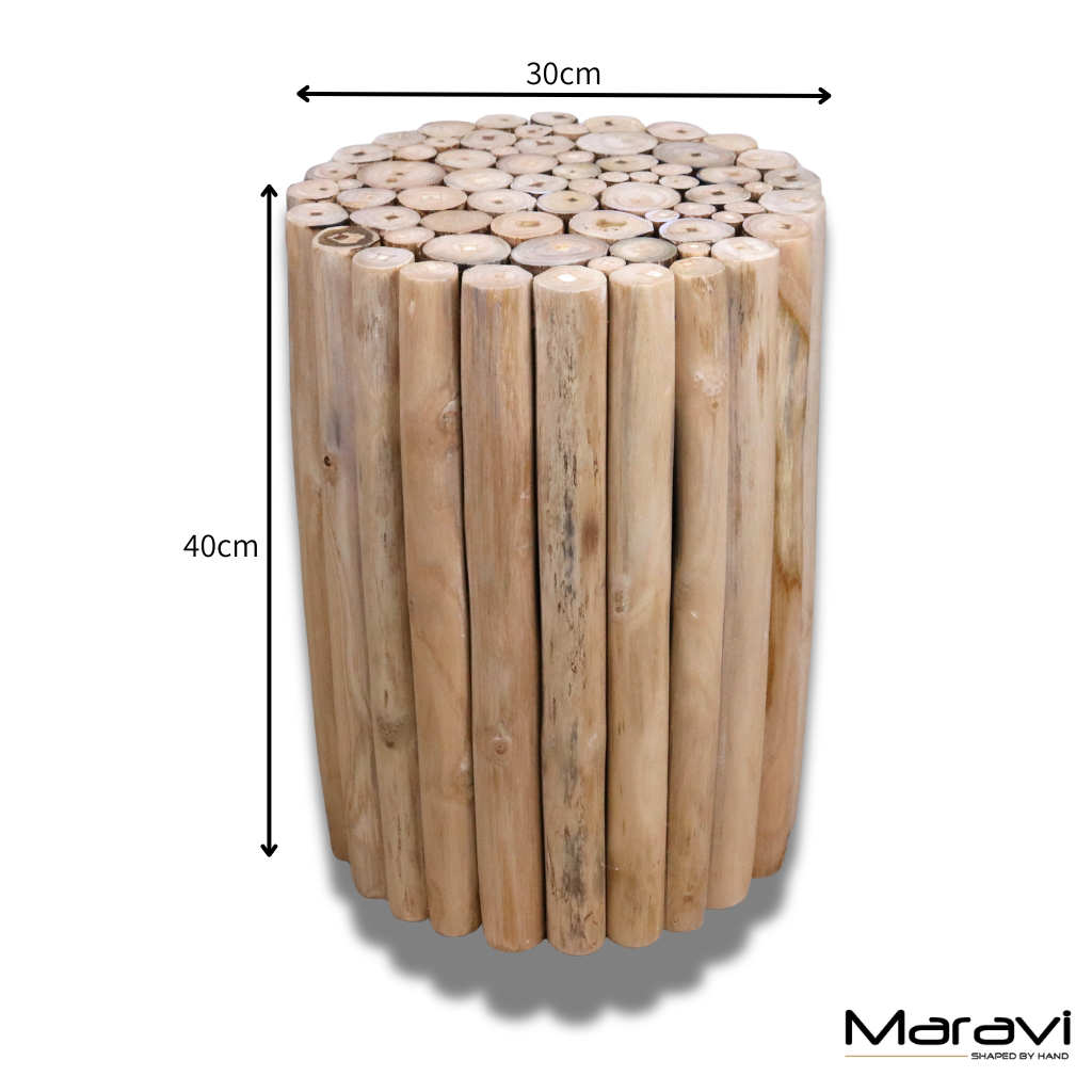 Kini Natural Log Side Table - Dimensions