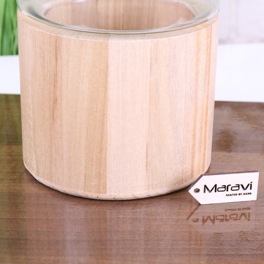 Kovira Glass and Wood Vase 35cm - Closeup of Wooden Base