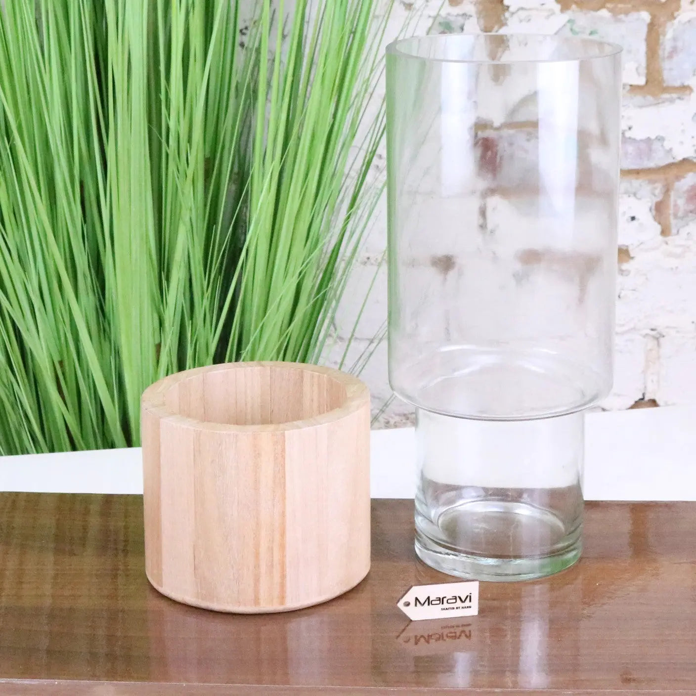 Kovira Glass and Wood Vase 35cm - Pieces Separated 
