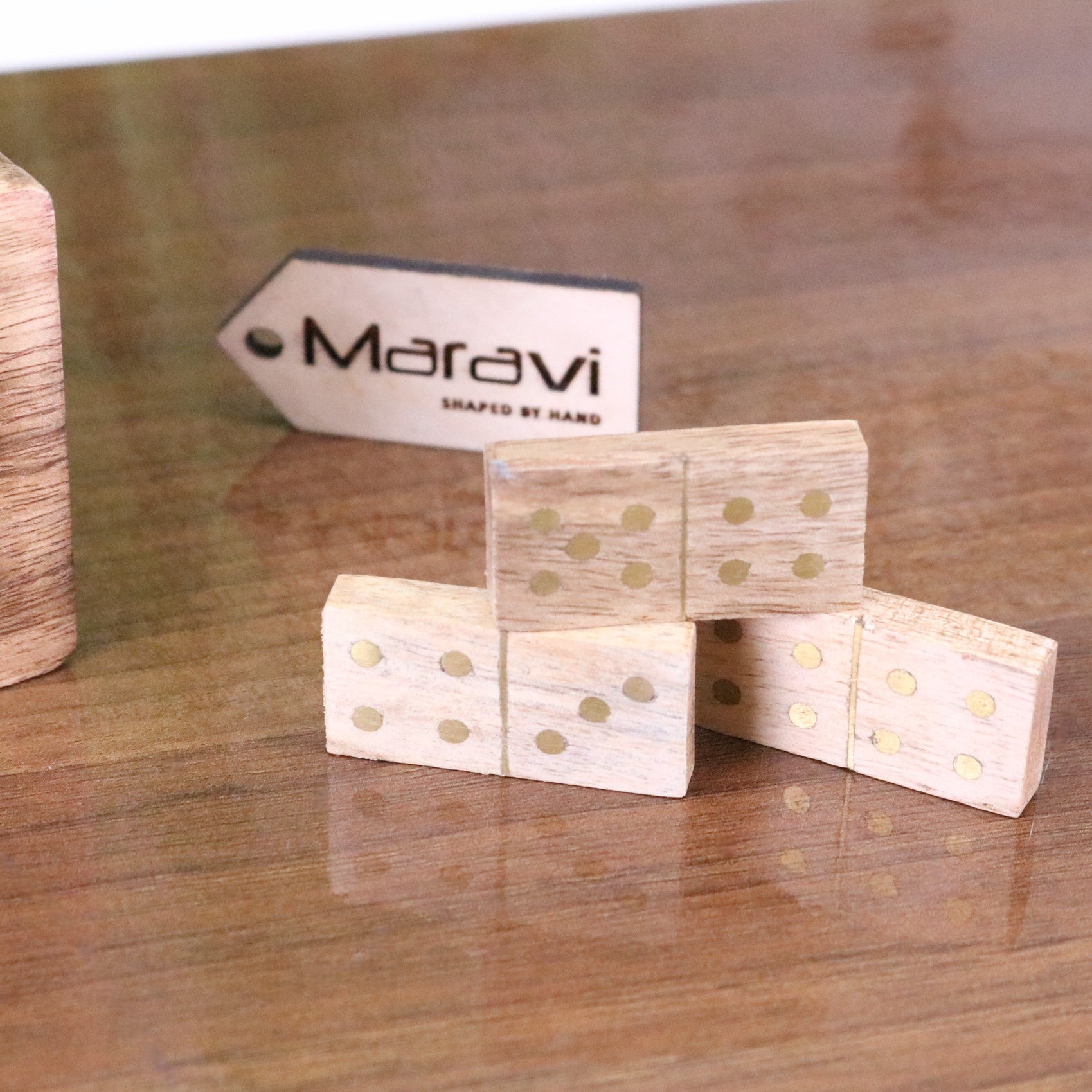 Kumari Wooden Domino Set with Box - Closeup of Domino Tiles