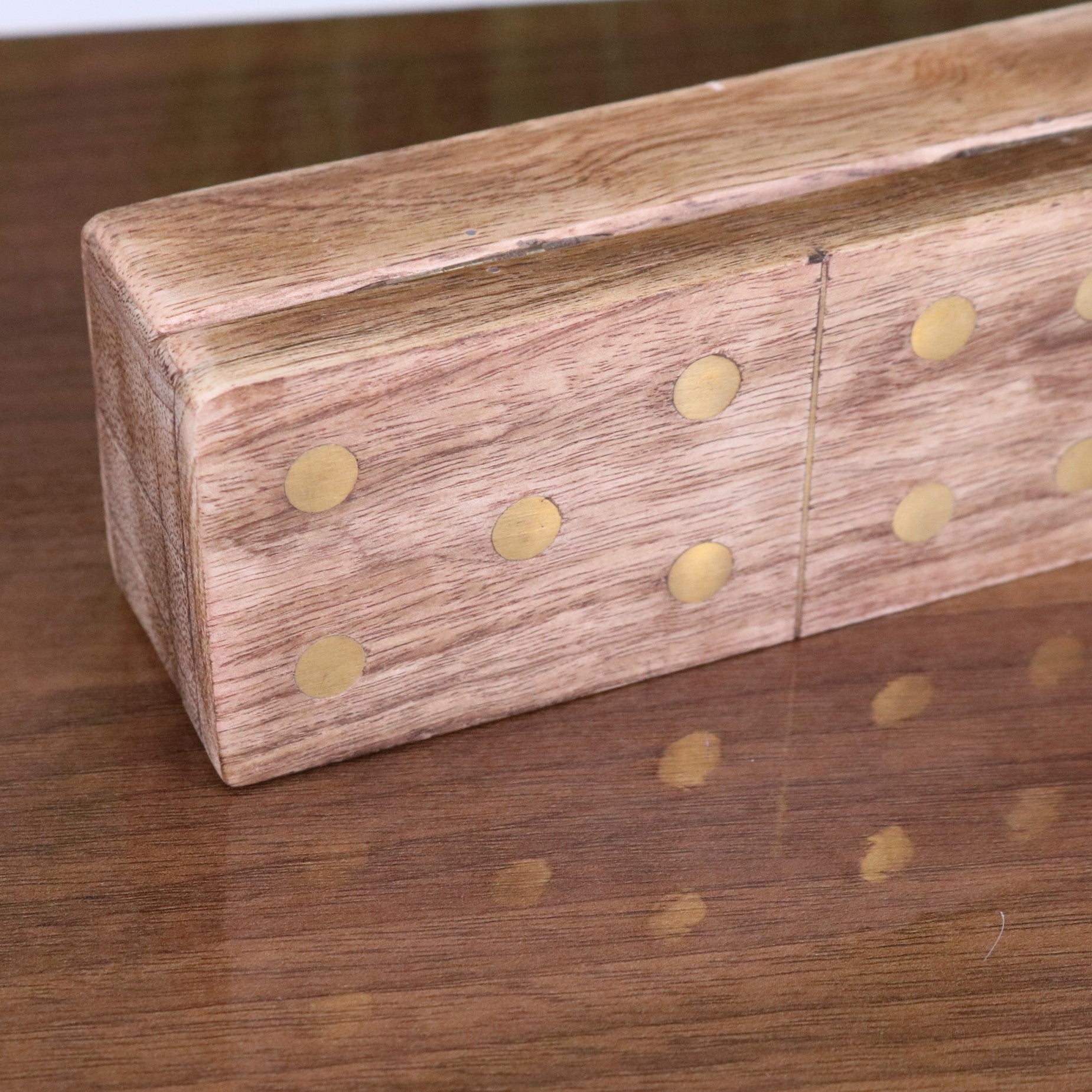 Kumari Wooden Domino Set with Box - Closeup of Inlay on Box