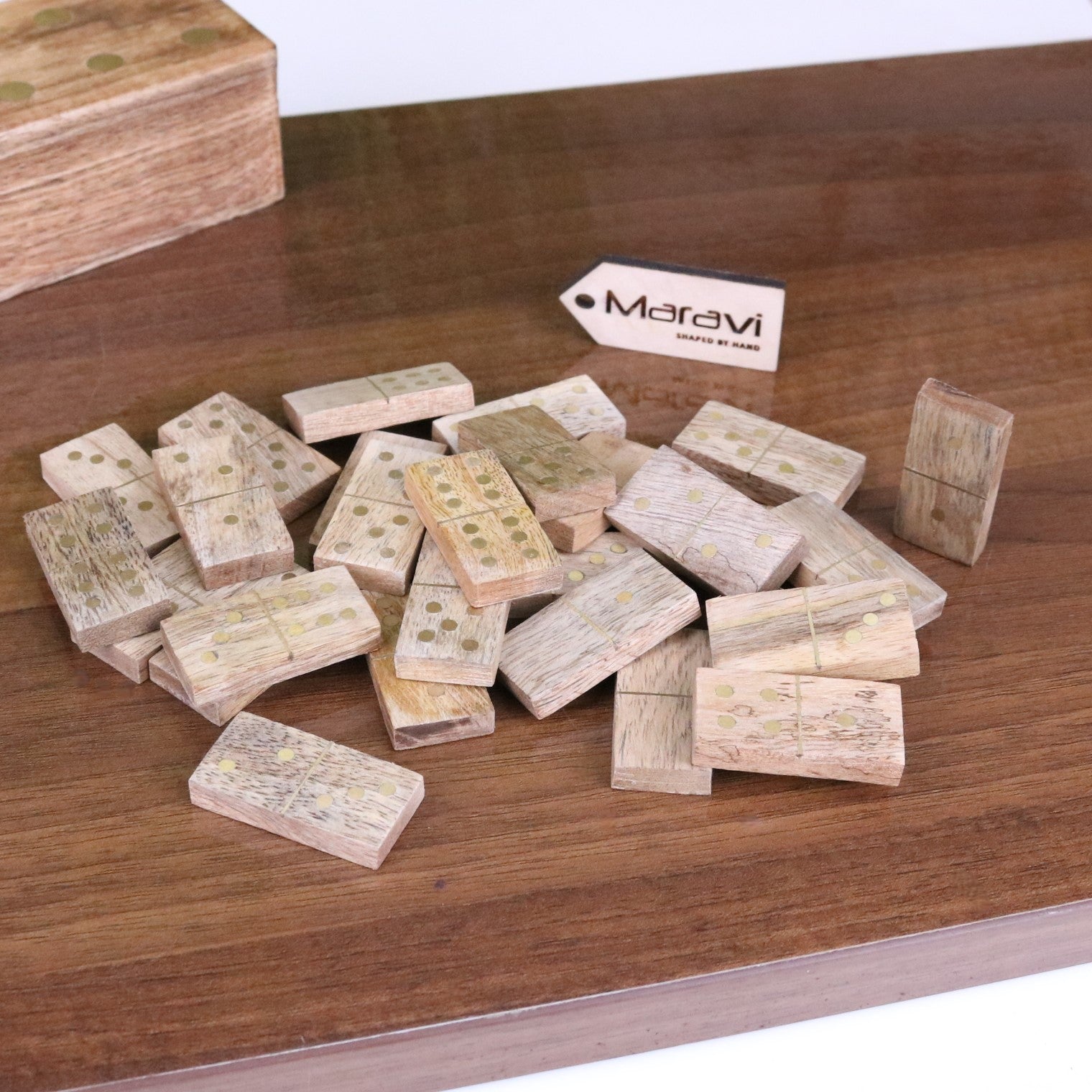 Kumari Wooden Domino Set with Box - Showing All Domino Tiles