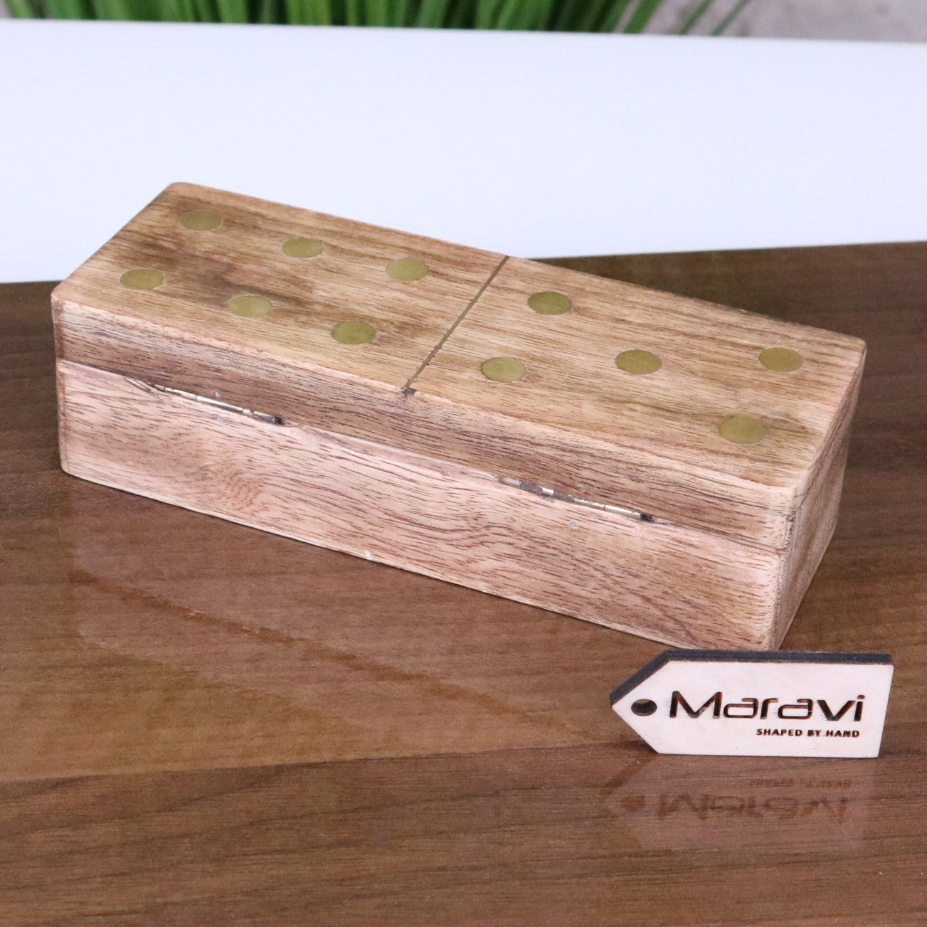 Kumari Wooden Domino Set with Box - Rear View of Box Showing Hinges