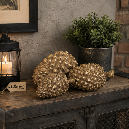 Kurki Set of 3 Antiqued Gold Pinecones Ornaments - Lifestyle Images