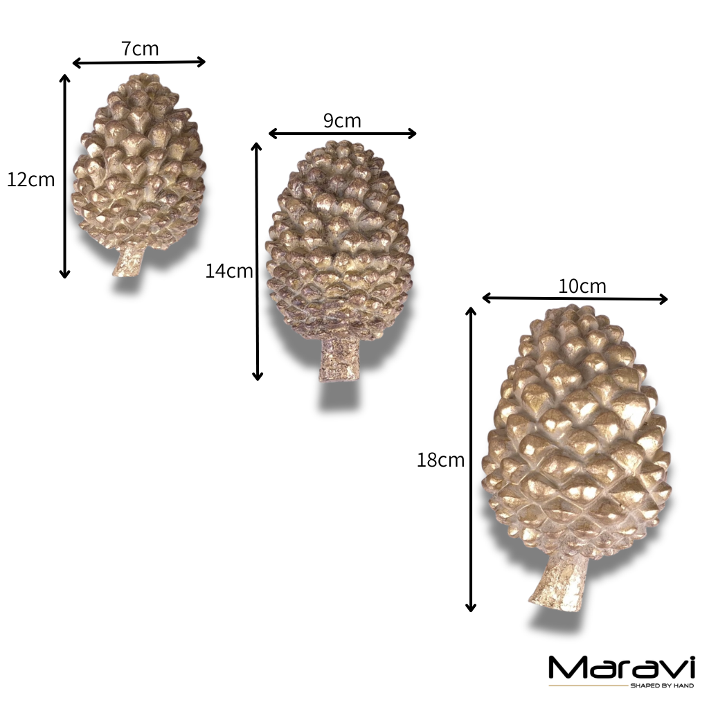 Kurki Set of 3 Antiqued Gold Pinecones Ornaments - Dimensions